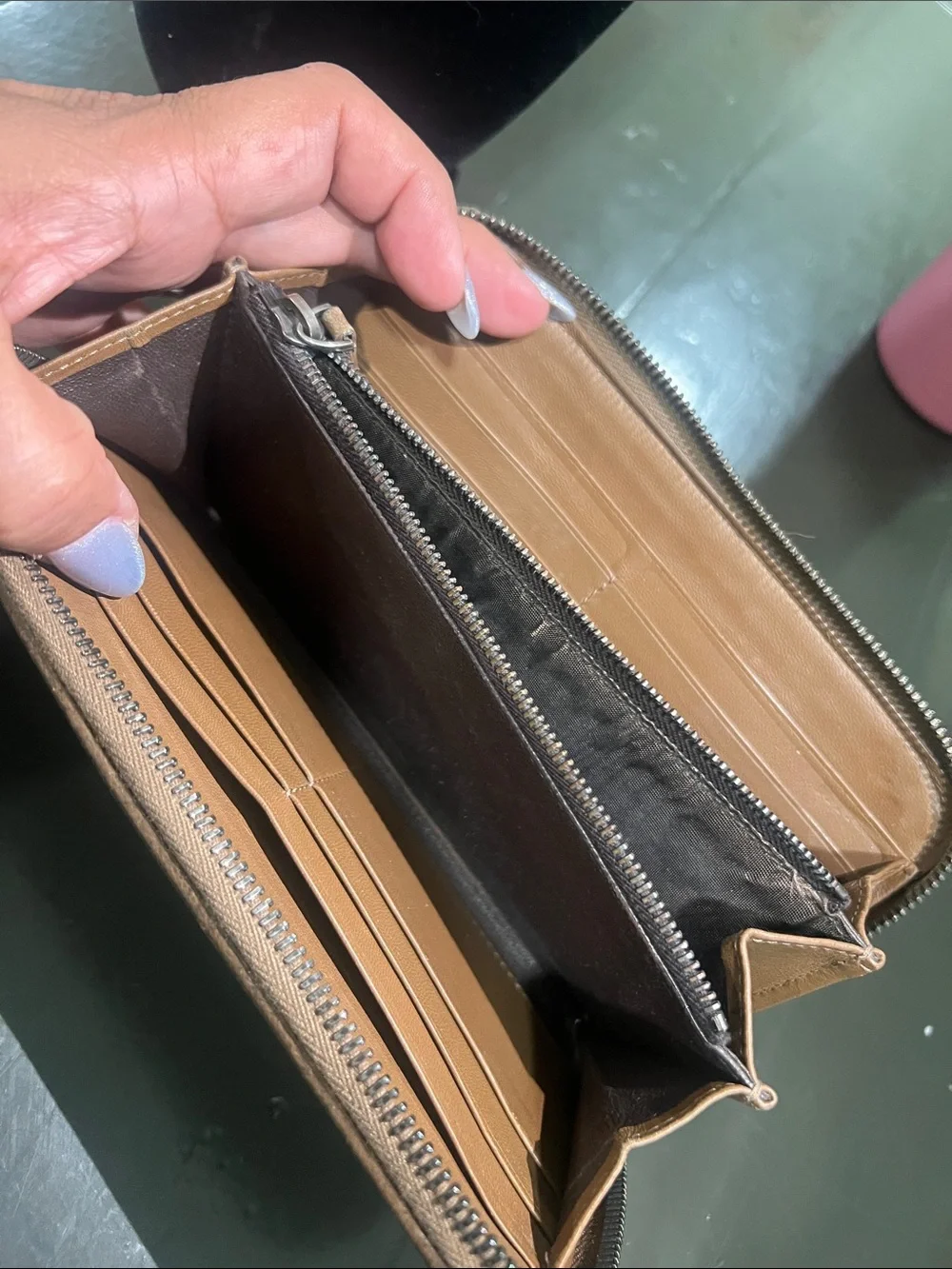Bottega Veneta Tan Woven Zip Wallet